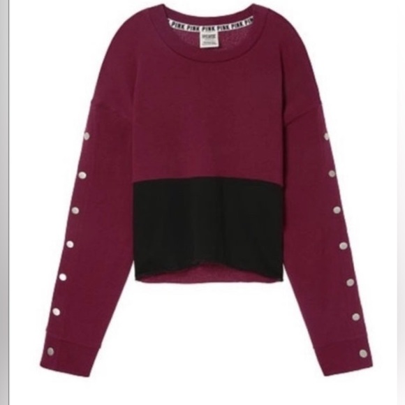 New~Victoria’s Secret LovePink Cropped Sweatshirt Top~snap sleeve design Lg - Picture 5 of 5